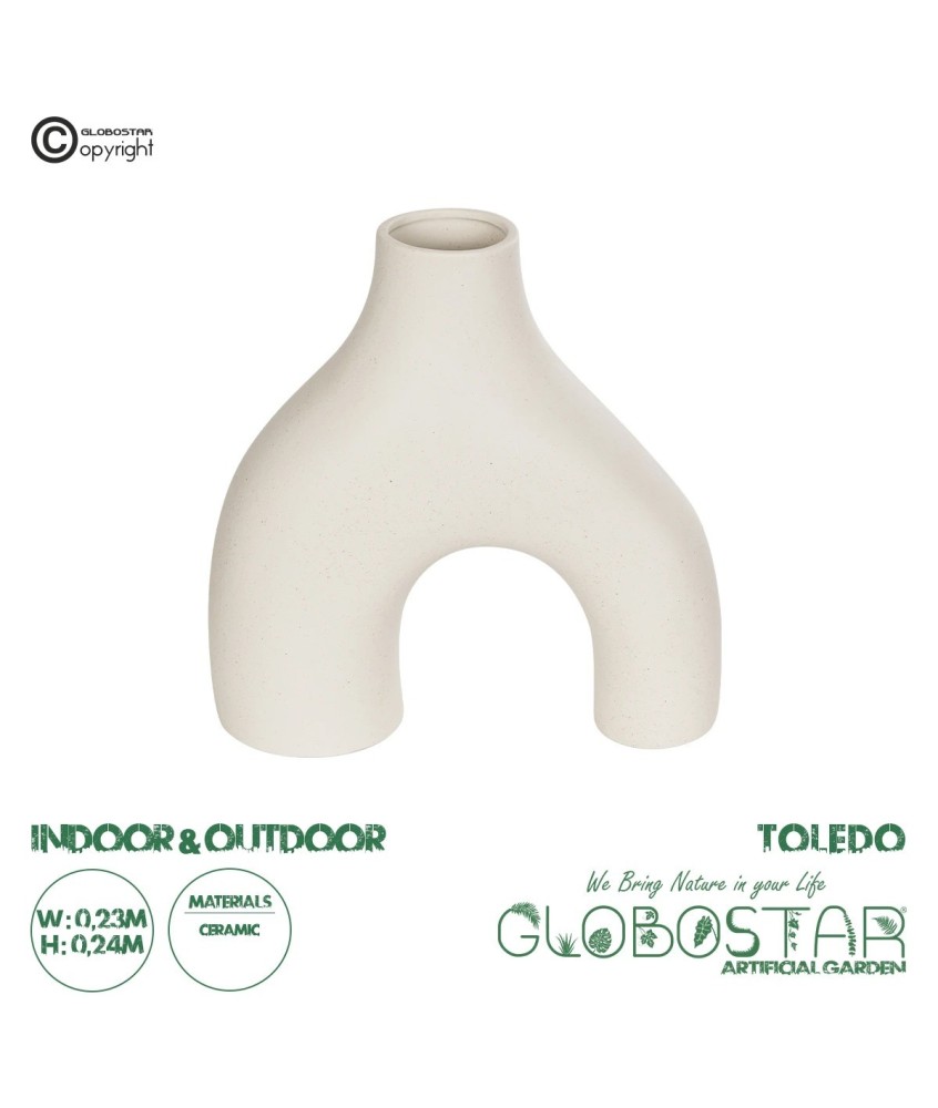 GloboStar® Artificial Garden TOLEDO 21250 Διακοσμητικό Κεραμικό Βάζo Μπεζ Π23 x Μ10 x Υ24 cm